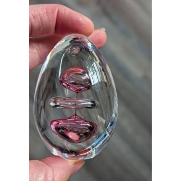 Artcristal Bohemia Czech Handcrafted Egg Paperweight Glass Art Pink Bubbles - Picture 3 of 4